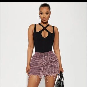 New Pink Distressed Denim Mini Skirt - Fashion Nova Sz Small